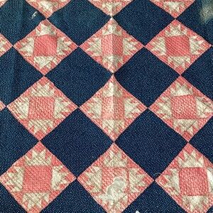 Vintage American Patriotic Star Red and Blue Civil War Era Patchwork Quilt USA
